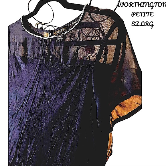 NWOT WORTHINGTON PETITE LARGE RHINESTONE NECKLINE, SHEER SHOULDERS/SLEEVES, - Picture 11 of 13